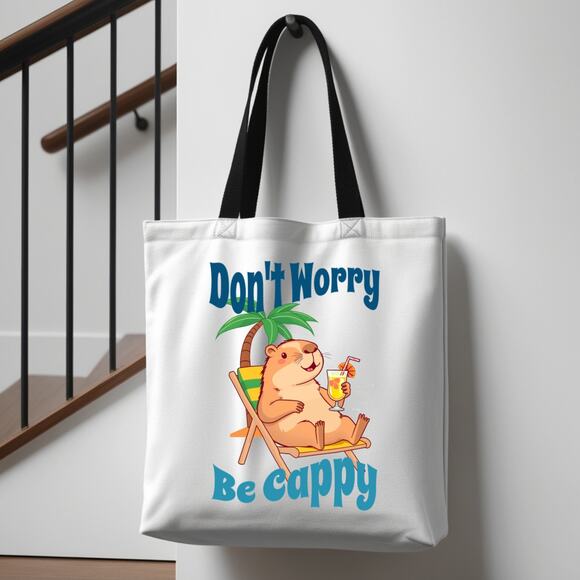 Don't Worry Be Cappy Large Capybara Beach Vacation Tote Bag - Picture 2 of 3